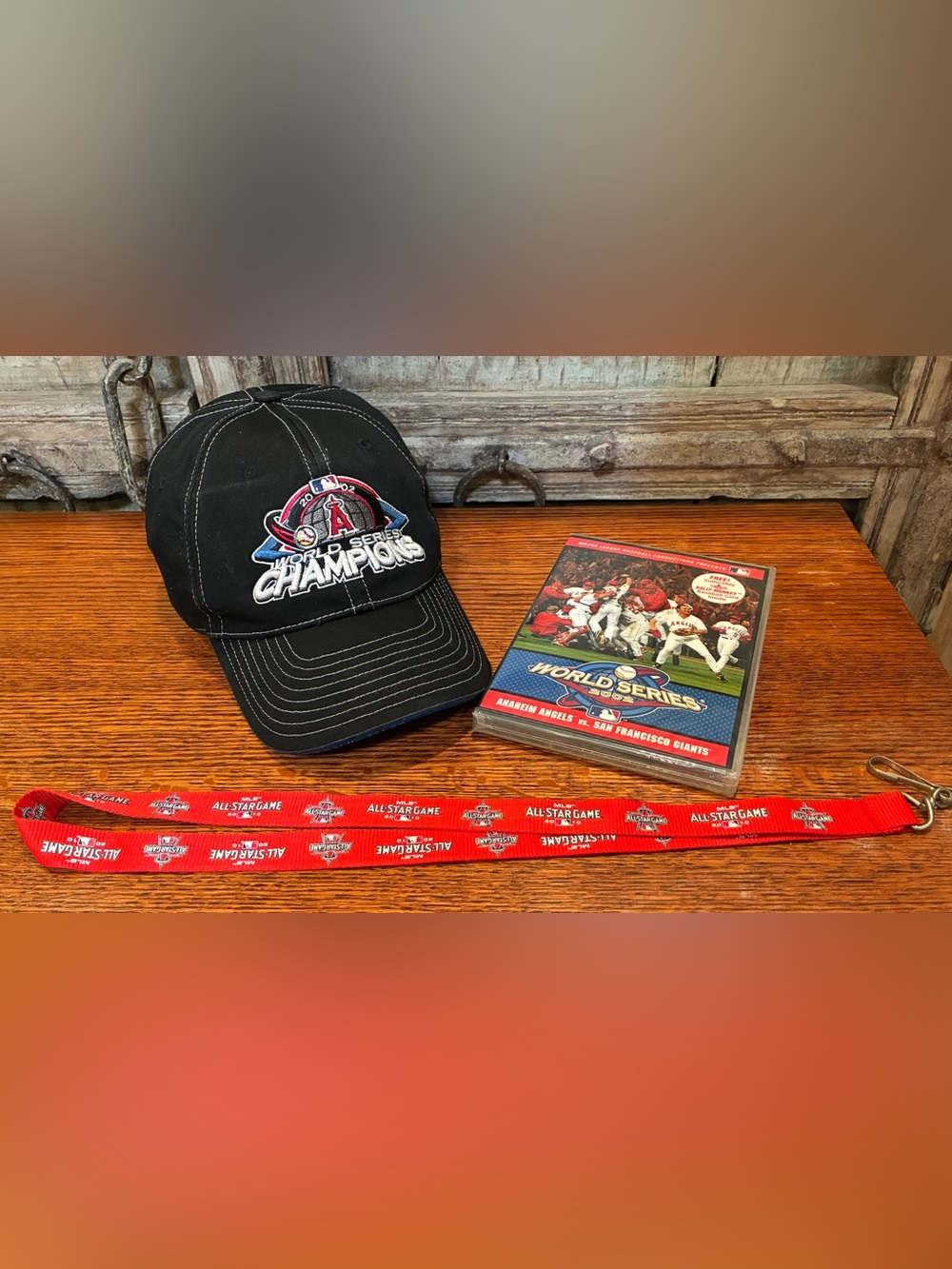 Anaheim Angels 2002 World Series Champions Hat DVD & 2010 MLB All Star Lanyard